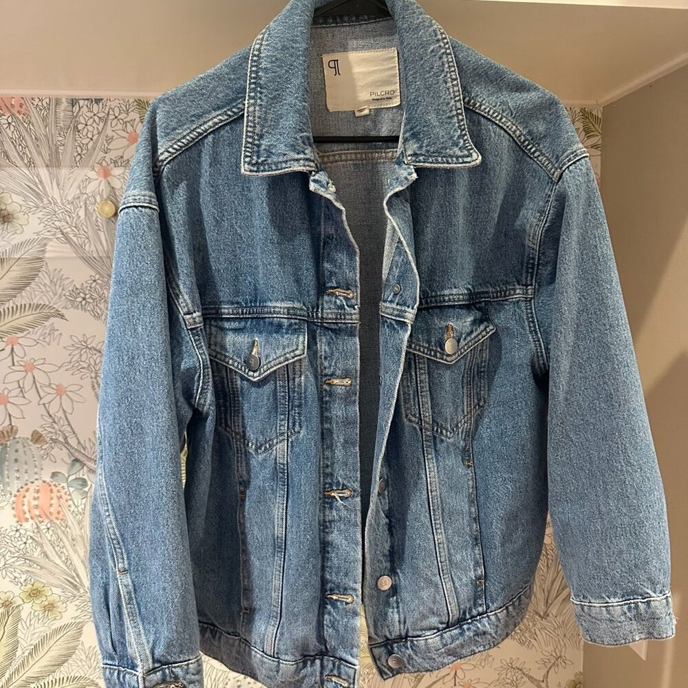 The Weston Denim Boyfriend Jacket by Pilcro Anthropologie XS Color Dark Denim